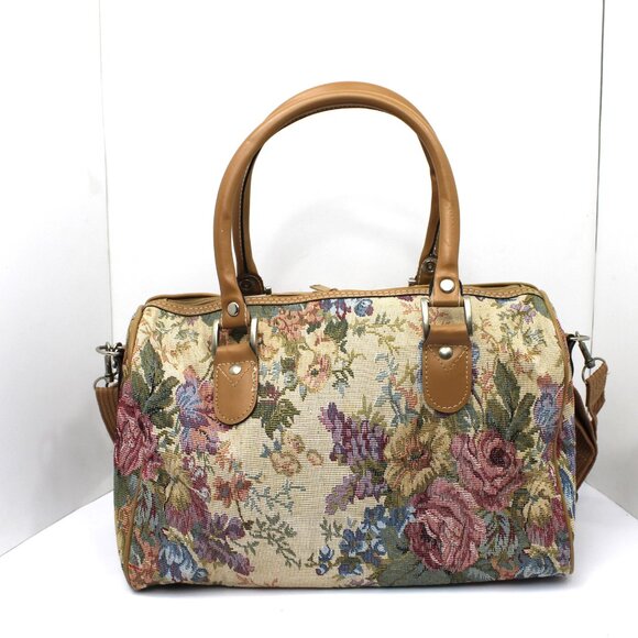 Vintage American Flyer Tapestry Large Carry-on Bag Duffle Pink Blue Floral - Picture 6 of 9